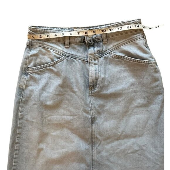 We The Free Midi Denim Jean Skirt Sz 4 Free People Light Wash Frayed 5 Pocket - Picture 4 of 8